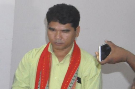 Mangal Debbarma 'again' seated pale and sad in BJP-IPFT alliance press meet Mangal Debbarma 'again' seated pale and sad in BJP-IPFT alliance press meet